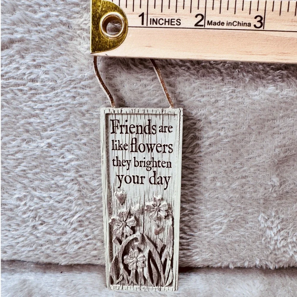 Friends Are Like Flowers Boho Small Hanging Wall Plaque Rustic Floral Relief BFF